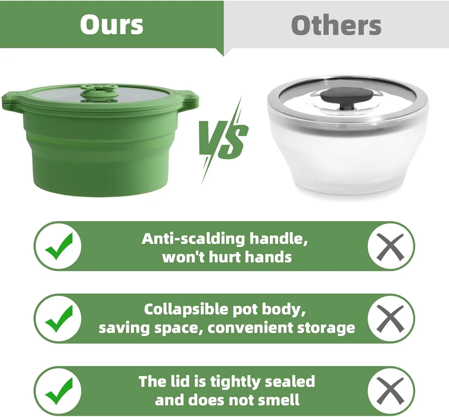 Collapsible Silicone Microwave Cookware Cooker Steamer for Cooking with Lids, 0.8L and 1.4L Glass Food Storage Container Sealed Bowl Mixing Bowls 2pc Set BPA Free
