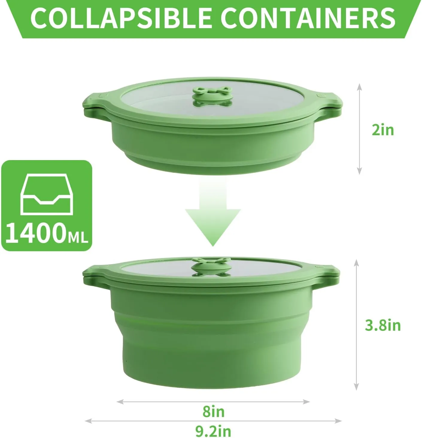 Collapsible Silicone Microwave Cookware Cooker Steamer for Cooking with Lids, 0.8L and 1.4L Glass Food Storage Container Sealed Bowl Mixing Bowls 2pc Set BPA Free