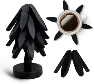 Collapsible Wooden Trivet Tree with Stand | Tree Shape Trivets Set for Hot Pots, Pans, & Dishes | Durable Natural Wood Design | Wooden Trivets for Hot Dishes (Black)