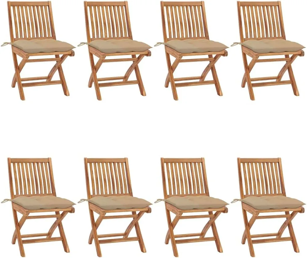 Comfortable Chair Camping Chairs Patio Chairs Kitchen Chairs - Folding Patio Chairs with Cushions 8 pcs Solid Teak Wood for Outside Terrace Beaches Campsites