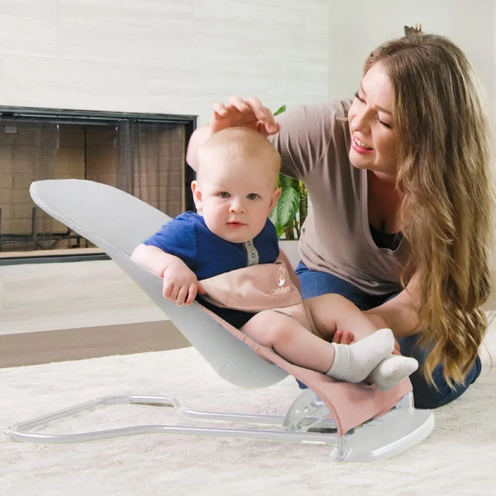 ComfyBumpy Ergonomic Baby Bouncer Seat - Bonus Travel Carry Case - Safe, Portable Bouncing Chair with Adjustable Height Positions - Infant Sleeper Bouncy Seat Perfect for Newborn Babies (Pink)