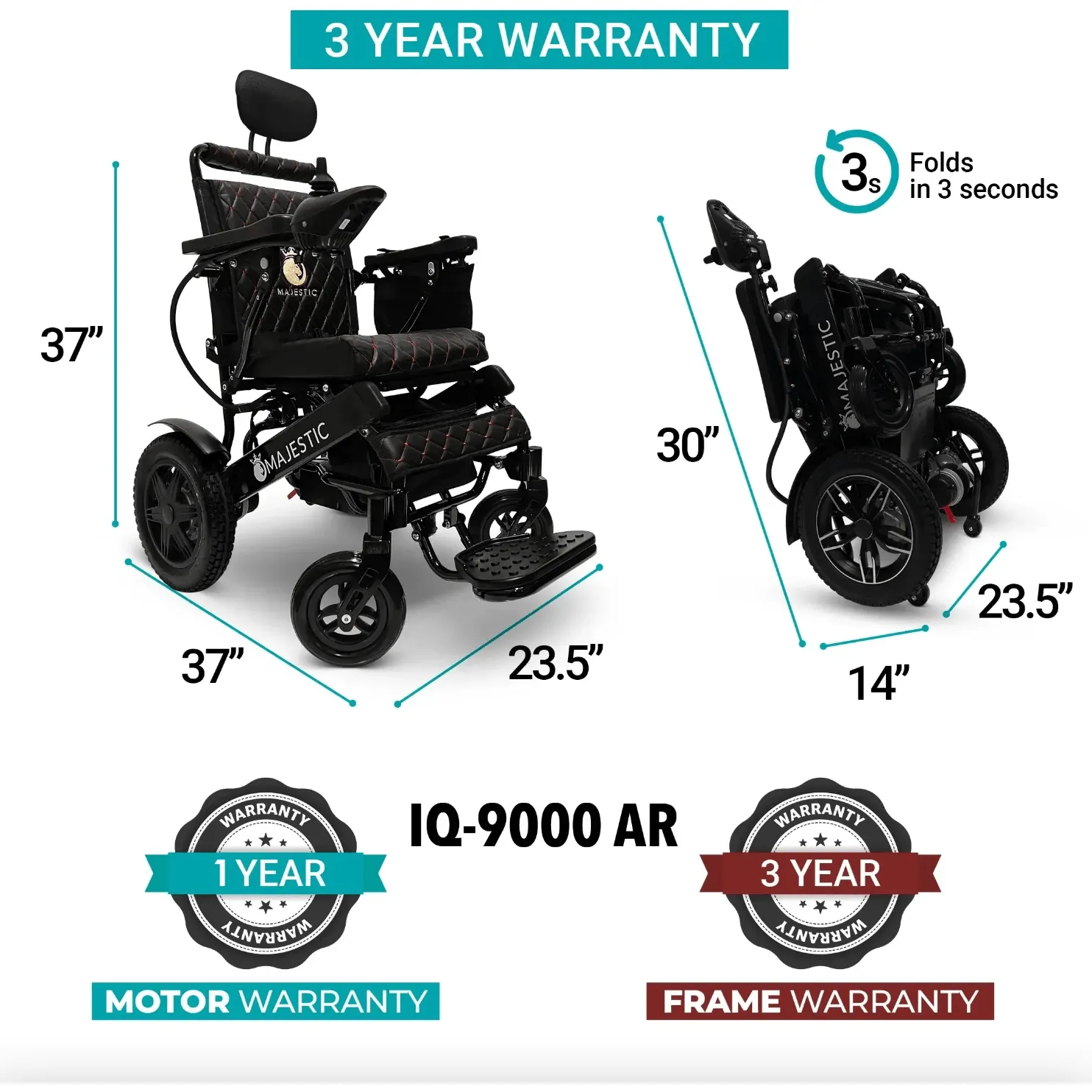 ComfyGo Majestic IQ-9000 Auto-Recline Folding Electric Wheelchair