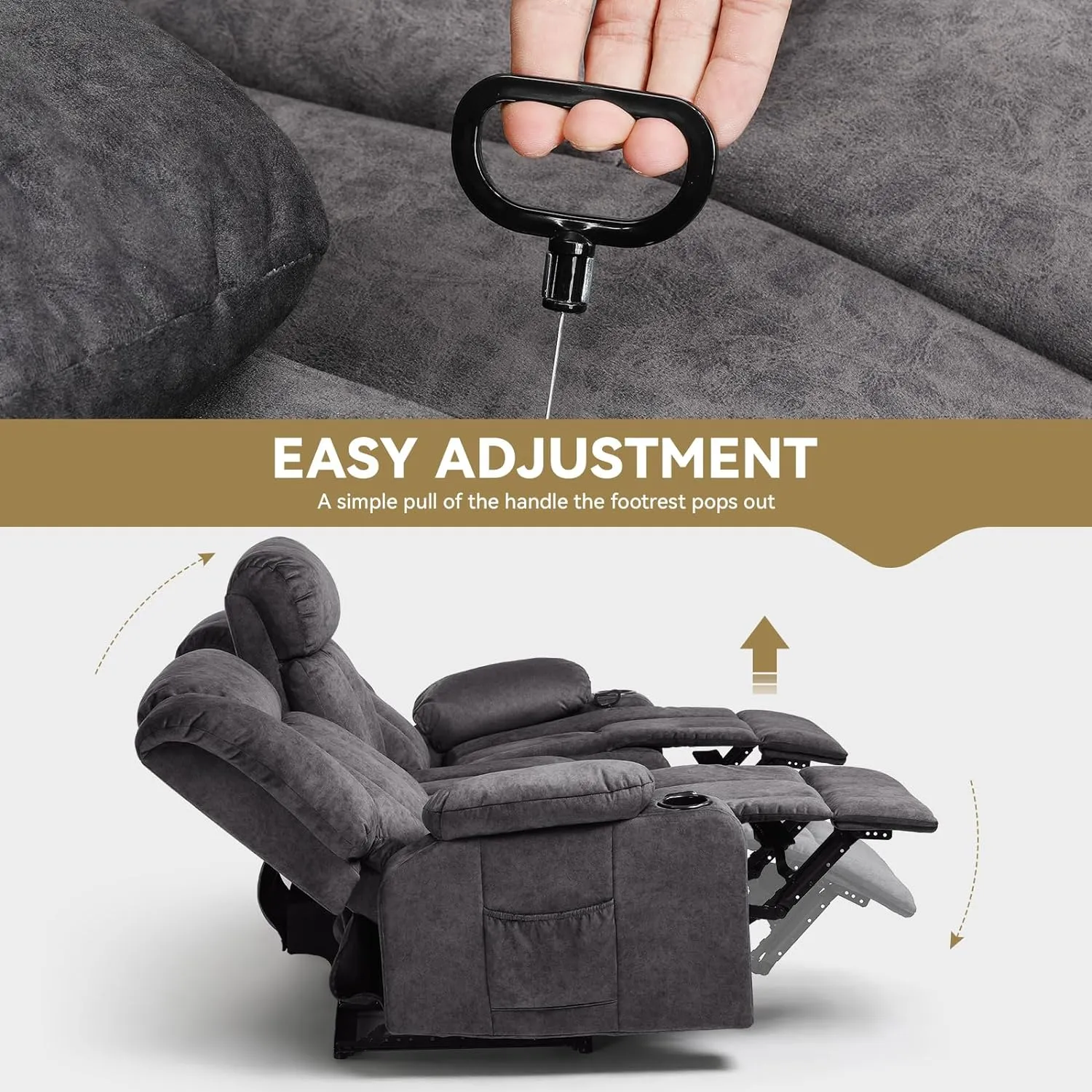 COMHOMA Manual Recliner Chair Set，Fabric Reclining Sofa Chair with Cup Holders, Upholstered Recliner with Side Pockets Suitable for Living Room Furniture (3 2 1)