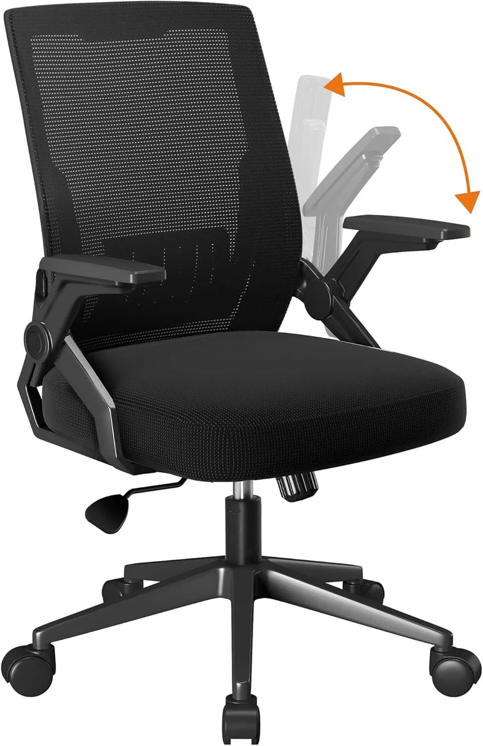 COMHOMA Office Chair with Flip-up Armrests Ergonomic Computer Desk Chair with Adaptive Lumbar Support, Breathable Mesh Swivel Tilt Task Study Chair with Wheels for Home, Bedroom, Black