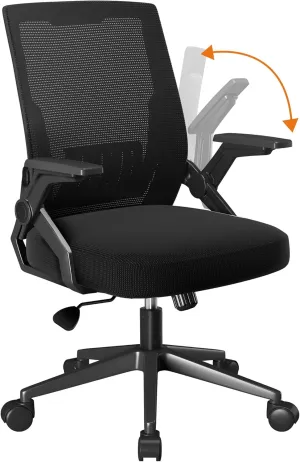 COMHOMA Office Chair with Flip-up Armrests Ergonomic Computer Desk Chair with Adaptive Lumbar Support, Breathable Mesh Swivel Tilt Task Study Chair with Wheels for Home, Bedroom, Black