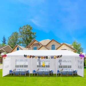 Contemp 30x10 FT Outdoor Canopy Tent, Heavy Duty, UV Protected & Waterproof Gazebo with Iron Spiral Tube Frame for Parties, Weddings, Patio, Camping & Parking, includes 5 Detachable Sidewalls, White