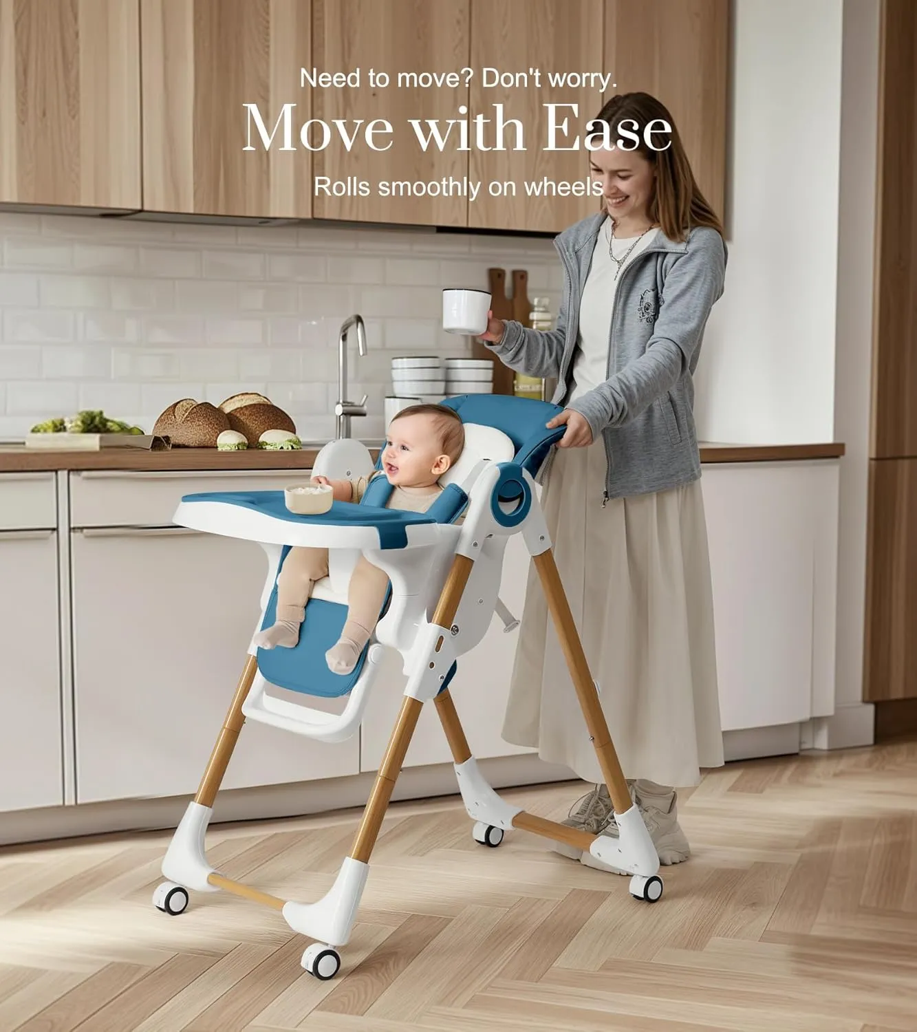 Convertible High Chairs for Babies and Toddlers, Height Adjustable Baby High Chair, High Chair with Removable Tray, Adjustable Backrest and Pedal, Portable Baby Dinning Chair with Lockable Wheels