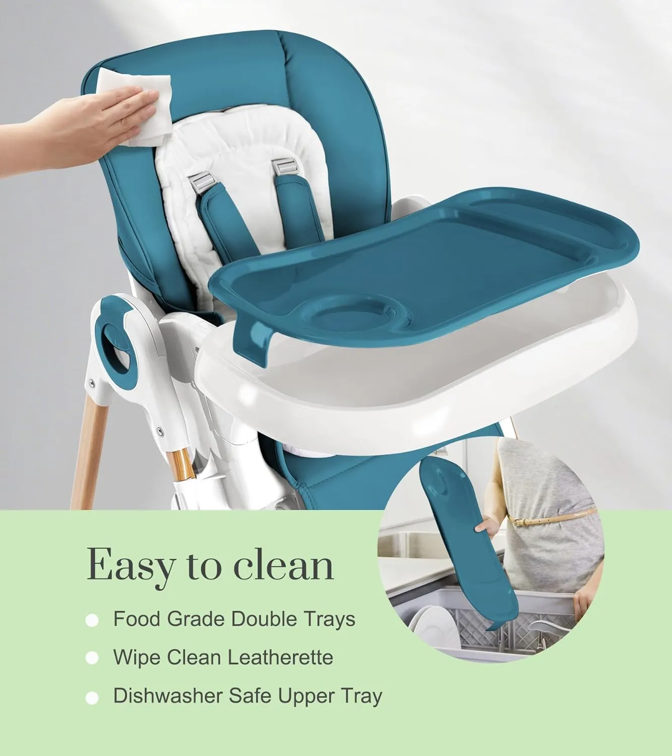 Convertible High Chairs for Babies and Toddlers, Height Adjustable Baby High Chair, High Chair with Removable Tray, Adjustable Backrest and Pedal, Portable Baby Dinning Chair with Lockable Wheels