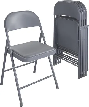 COSCO SmartFold Vinyl Folding Chair, 4-Pack, Grey