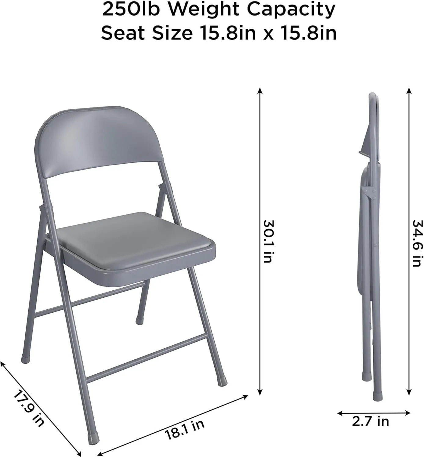 COSCO SmartFold Vinyl Folding Chair, 4-Pack, Grey