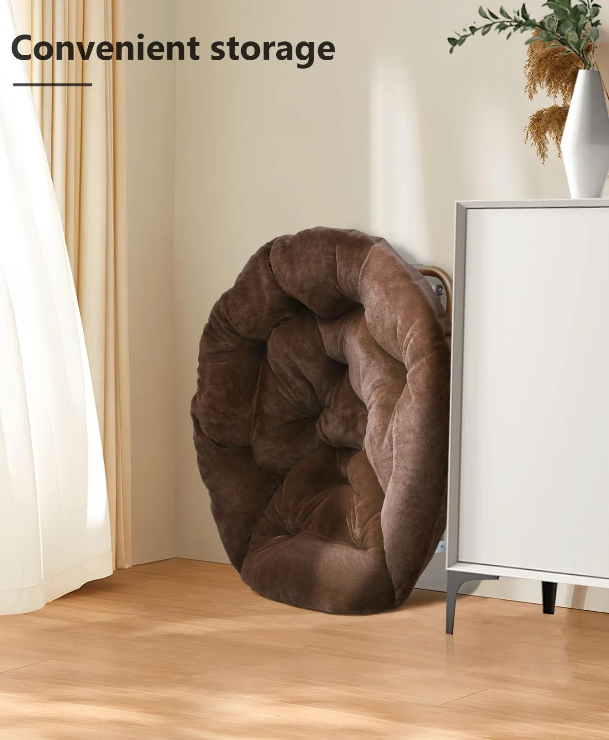 Cozy Saucer Chair, Living Room Chair, Faux Fur Soft Thick Padded Seat, Metal Frame Folding Chair, Comfortable Moon Chair for Living Room, Bedroom, Reading, Modern Style, 1 Pack, Dark Brown