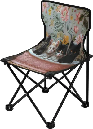 Cute Cat in Bathtub Portable Outdoor Folding Chair Anti-Slip Padded Oxford Cloth Stool Camping Chair Small for Beach Hiking Fishing Gardening Quad Camp Chair