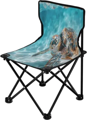 Cute Turtle Portable Outdoor Folding Chair Anti-Slip Padded Oxford Cloth Stool Camping Chair Small for Beach Hiking Fishing Gardening Quad Camp Chair
