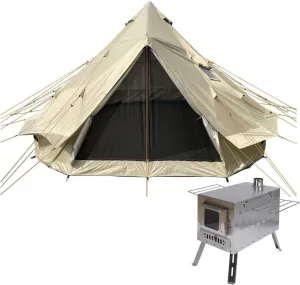 DANCHEL OUTDOOR B2 Portable Yurt Tent with CS6 Large Wood Stove for 6-8 Person Family Camping, 4 Season Bell Tent with Stove Jack, 300D Oxford Yurt House, 16.4ft/5M