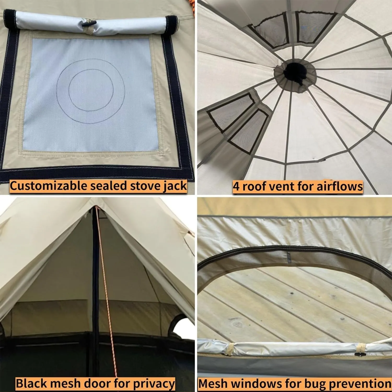 DANCHEL OUTDOOR B2A Large Camping Yurt Tent No Center Pole, Portable Waterproof 4 Season Glamping Bell Tent with Stove Jack 4/8 Person Family Yurts House Living 300D Oxford Nylon, 13ft/16.4ft Khaki