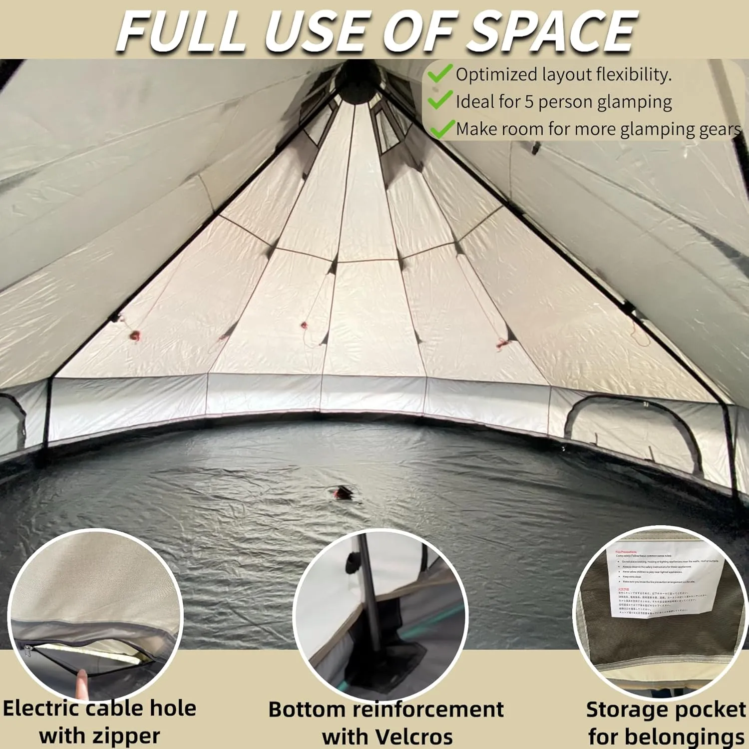 DANCHEL OUTDOOR B2A Large Camping Yurt Tent No Center Pole, Portable Waterproof 4 Season Glamping Bell Tent with Stove Jack 4/8 Person Family Yurts House Living 300D Oxford Nylon, 13ft/16.4ft Khaki