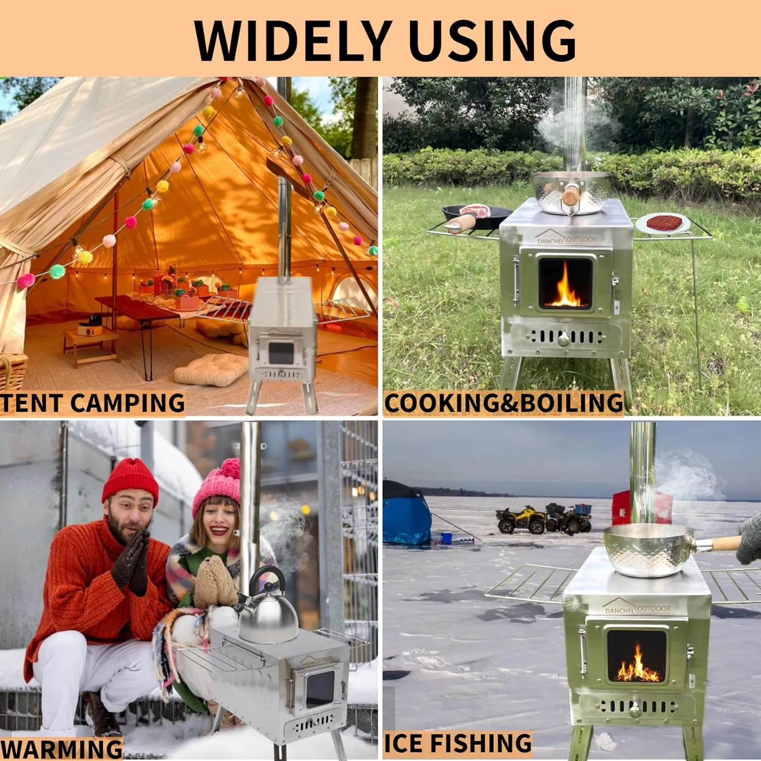 DANCHEL OUTDOOR CS6 Portable Large Tent Stoves Wood Burning 1665 Cubic Inch Firebox, Hot Tent Stove Camping 304 Stainless Steel for Fishing/Hunting/Family Tents