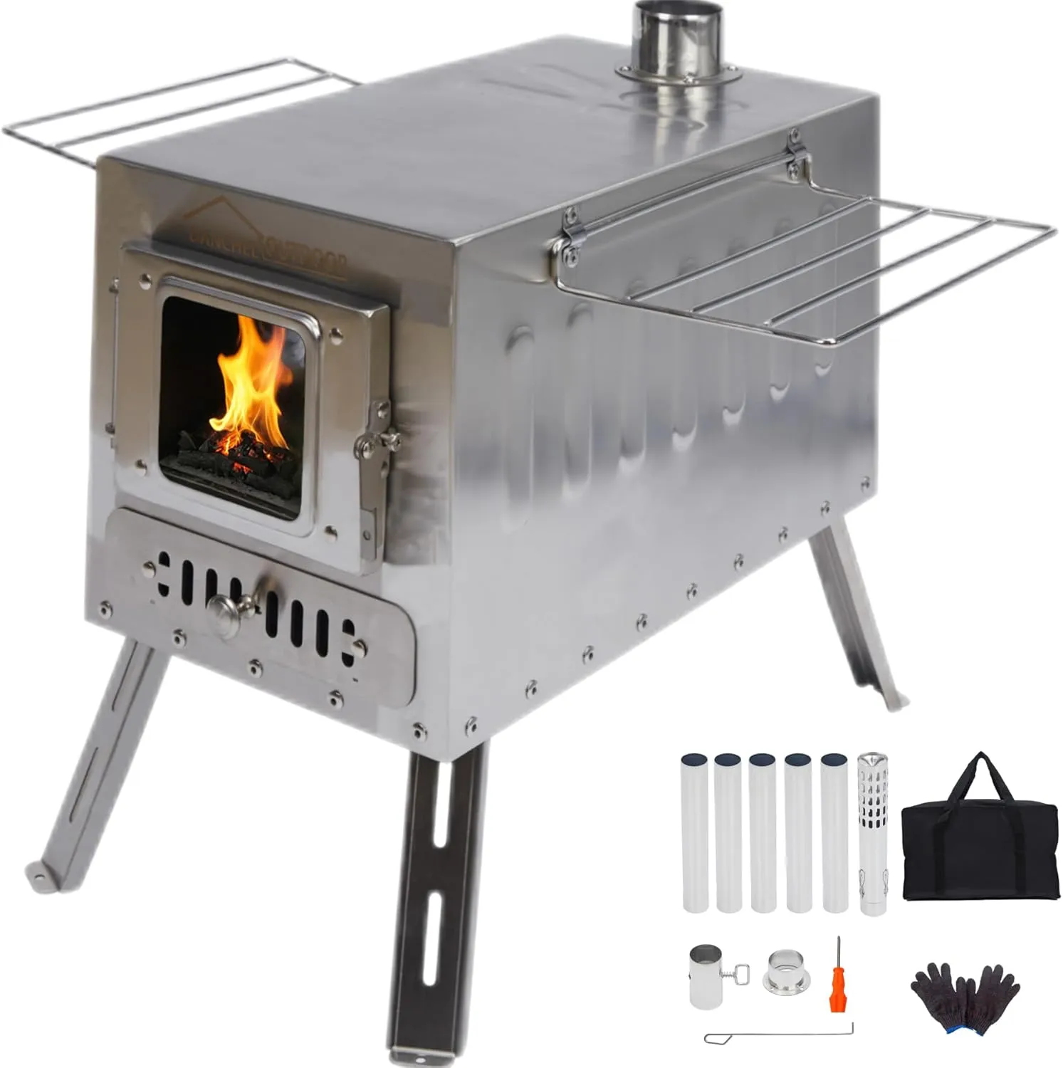 DANCHEL OUTDOOR CS6 Portable Large Tent Stoves Wood Burning 1665 Cubic Inch Firebox, Hot Tent Stove Camping 304 Stainless Steel for Fishing/Hunting/Family Tents