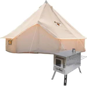 DANCHELOUTDOOR 4 Season Canvas Hot Tent with Large Tent Stove for Winter Camping, 8 Person Yurt Tent All Year Living,6m/20ft