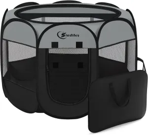 Dark Grey Puppy Playpen for Large Dog Cat, Dogs Tent Crates Cage Indoor/Outdoor, Portable Pop Up Dog Kennel with Carrying Bag for Rabbits, Removable Top (Dark Grey, Large (45" x 45" x 23"))