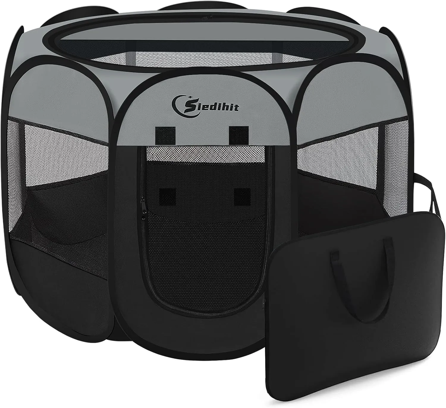 Dark Grey Puppy Playpen for Large Dog Cat, Dogs Tent Crates Cage Indoor/Outdoor, Portable Pop Up Dog Kennel with Carrying Bag for Rabbits, Removable Top (Dark Grey, Large (45" x 45" x 23"))