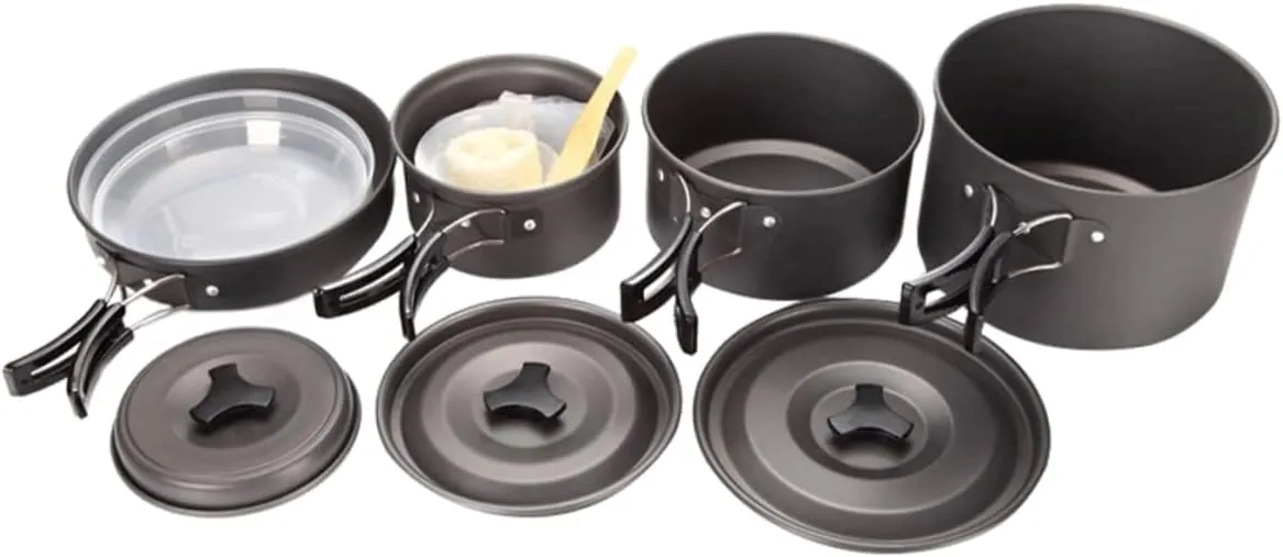 DECHOUS 1 Set Portable Outdoor Cookware for People Non Stick Oxide Picnic Cooking Utensils with Insulated Handles Collapsible Design for for Camping and Hiking