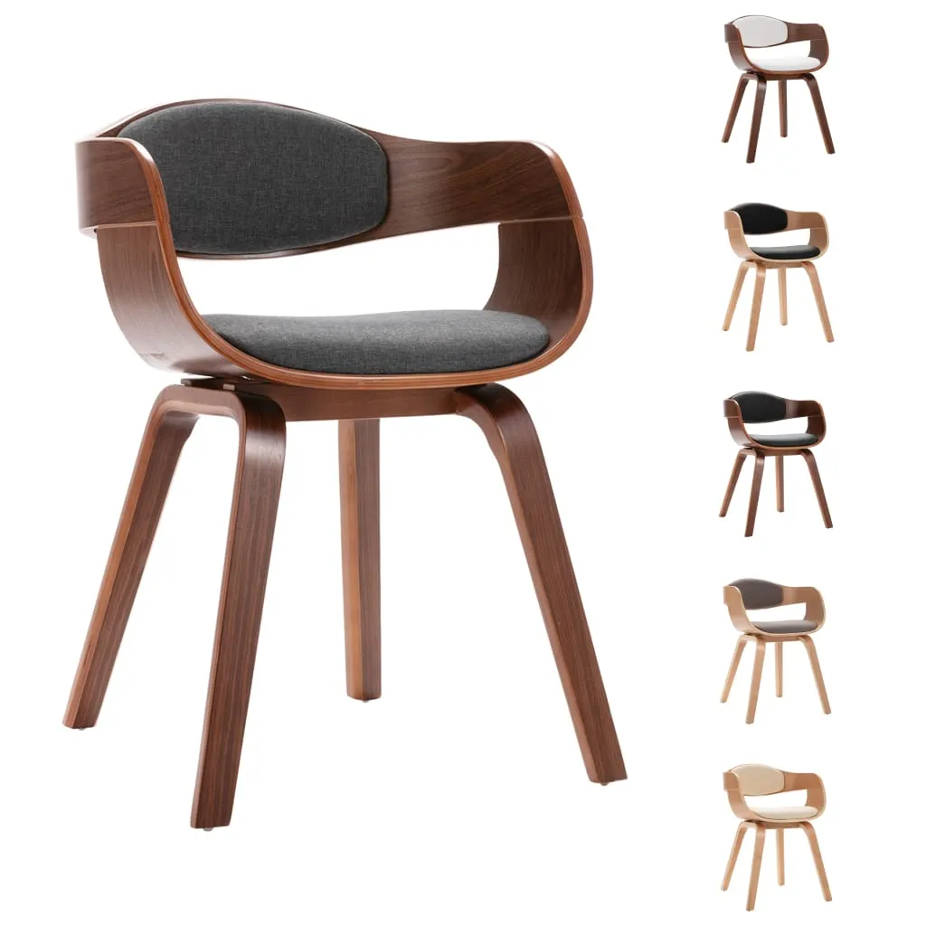 Dining Chairs Kitchen Chair with Armrests Bent Wood and Gray Fabric
