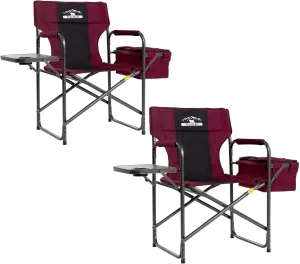 Director Camping Chairs with Cooler Bag & Foldable Side Tray - Set of 2 Heavy-Duty Outdoor Folding Lawn Chairs (400lbs Capacity, Wine Red)