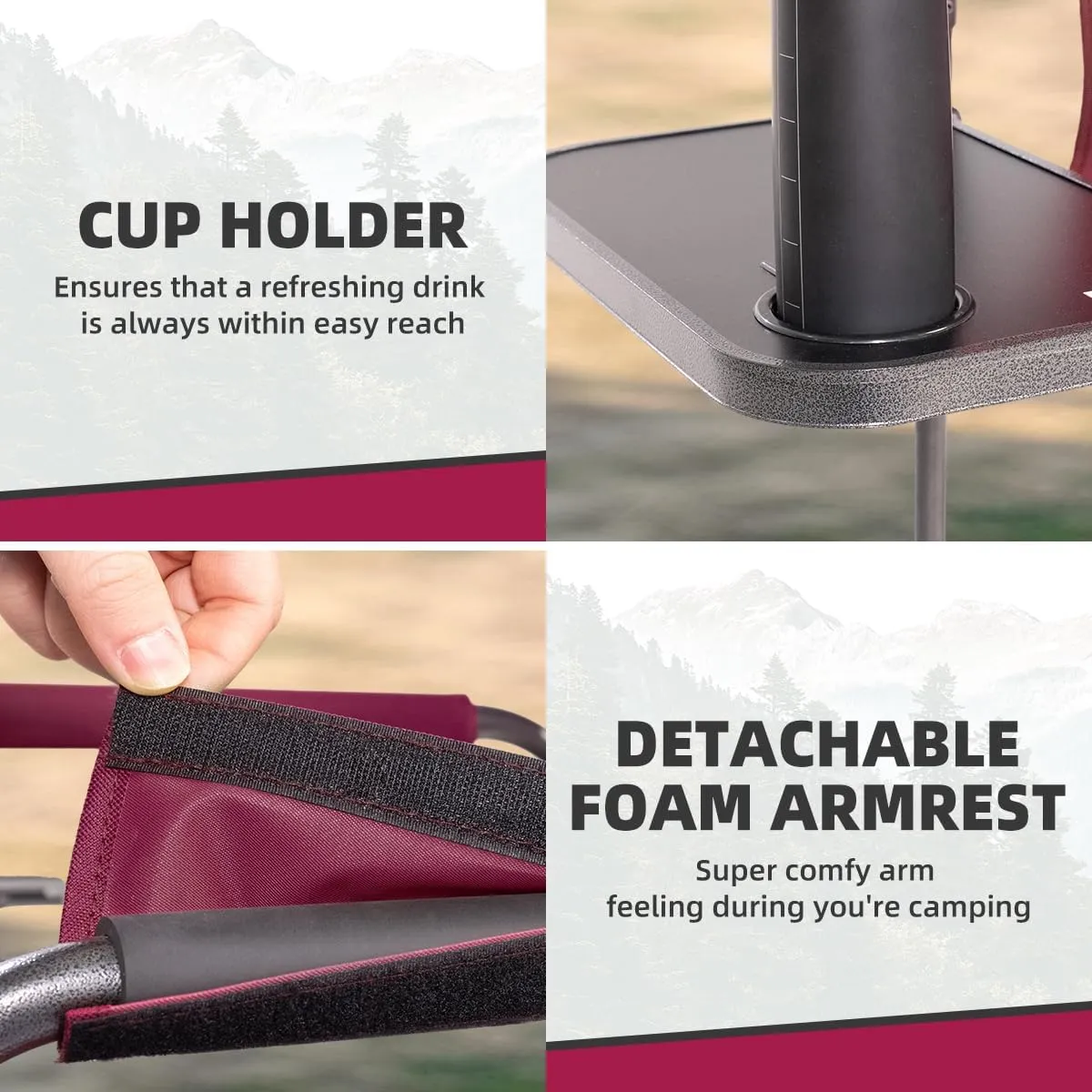 Director Camping Chairs with Cooler Bag & Foldable Side Tray - Set of 2 Heavy-Duty Outdoor Folding Lawn Chairs (400lbs Capacity, Wine Red)