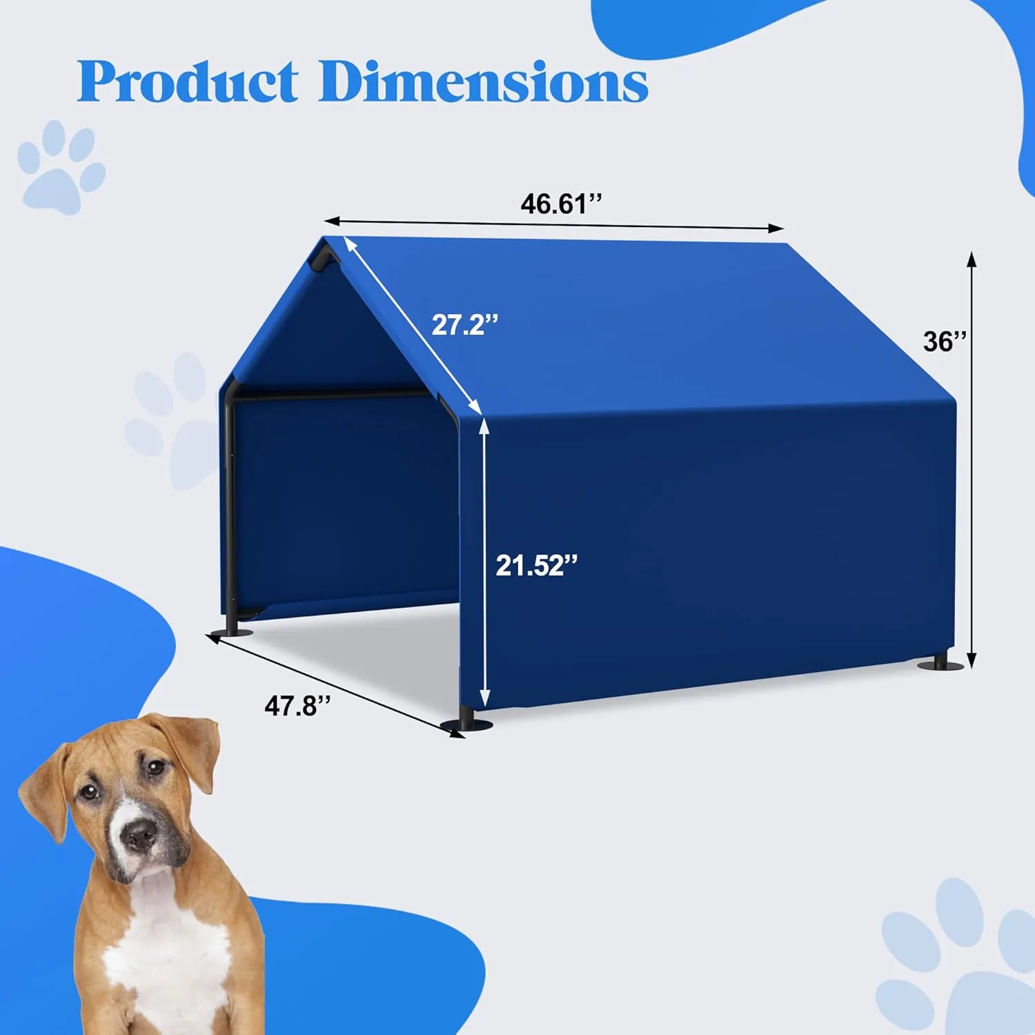 Dog Shade Shelter, Outdoor Dog Tent for Large & Medium Dogs, 4'x4'x3' Waterproof Pet Shelter with Sun Rain Canopy & Ground Nails, Sturdy Shade House for Cats, Pigs, Livestock, Blue