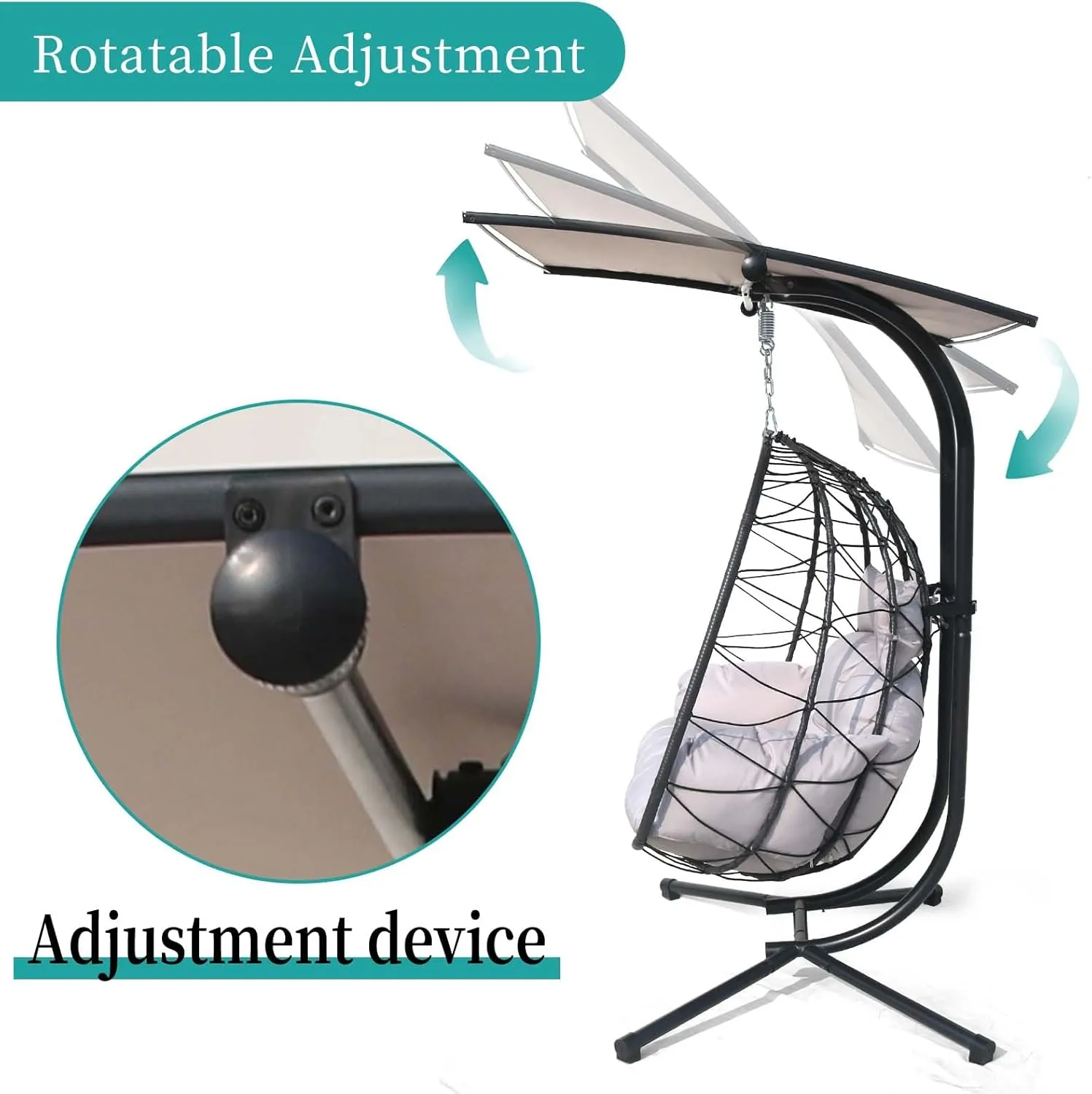 Double Egg Chair wth Stand Hammock Swing Chair Foldable Hanging Loveseat, Outdoor Hammock Egg Chair for Patio, Bedroom, Garden and Balcony (Grey)