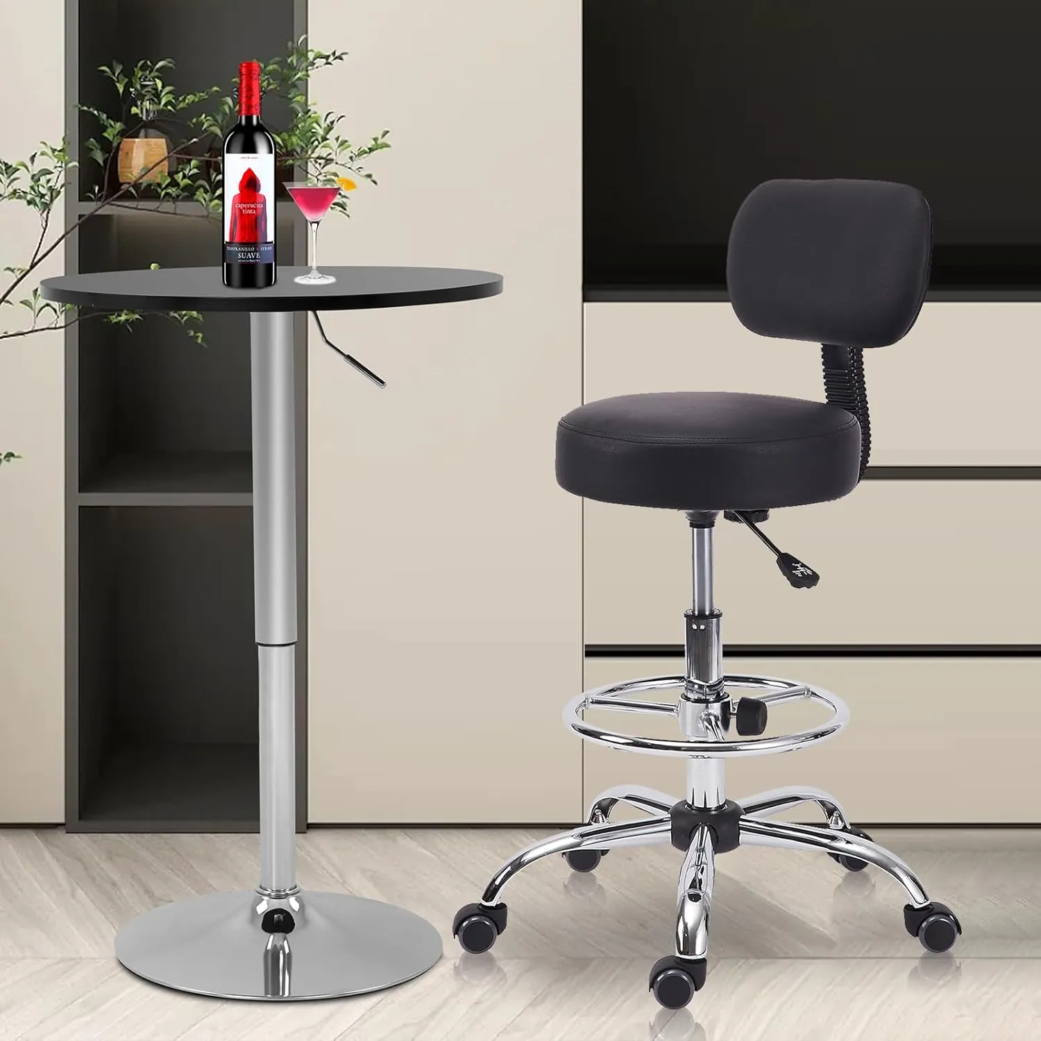Drafting Stool Chair with Back, Adjustable Foot Rest Backrest Swivel Rolling Stool, Multi-Purpose Office Desk Chair, Thickened Seat for Home Bar Spa Kitchen Shop 4pack