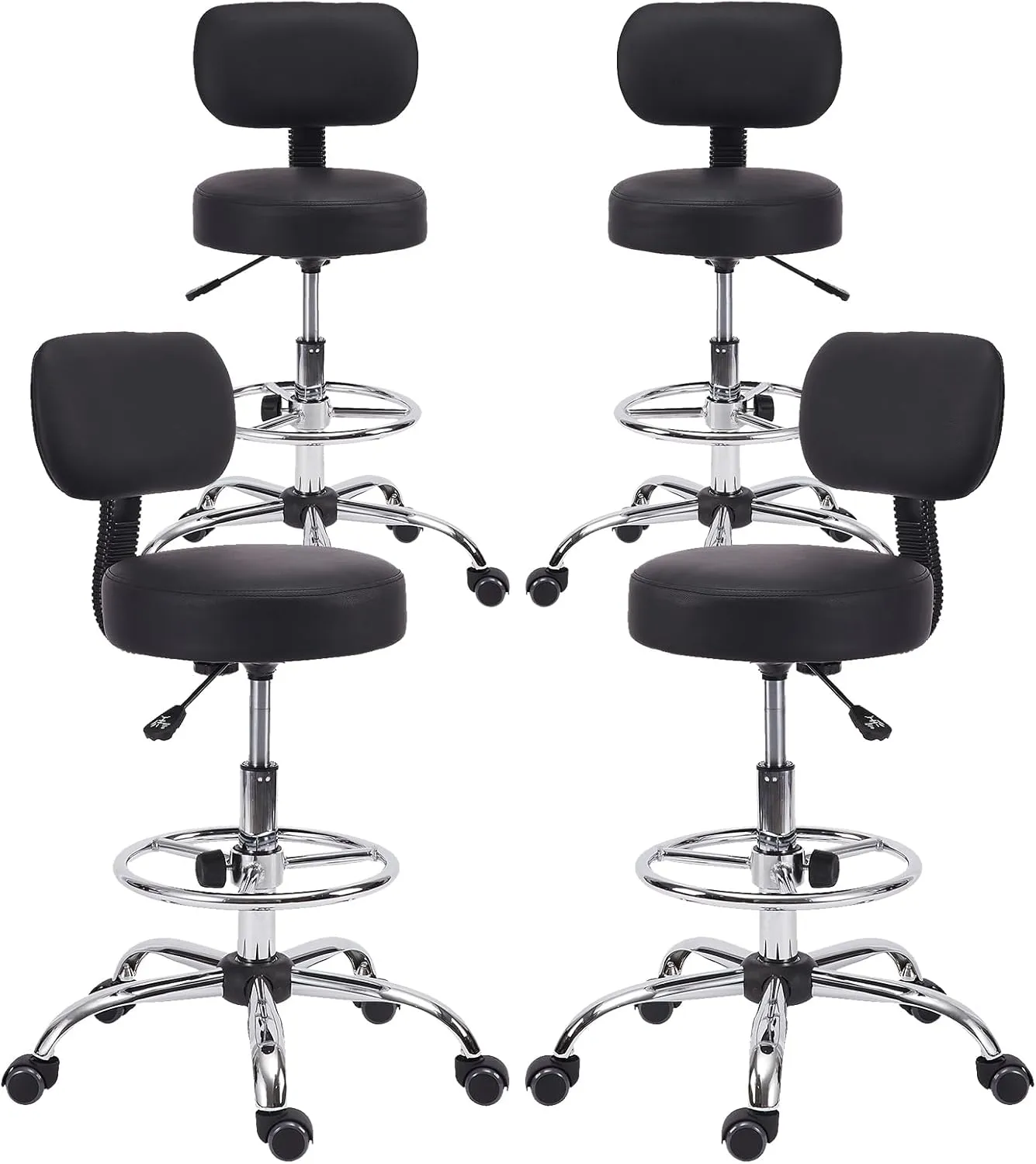 Drafting Stool Chair with Back, Adjustable Foot Rest Backrest Swivel Rolling Stool, Multi-Purpose Office Desk Chair, Thickened Seat for Home Bar Spa Kitchen Shop 4pack