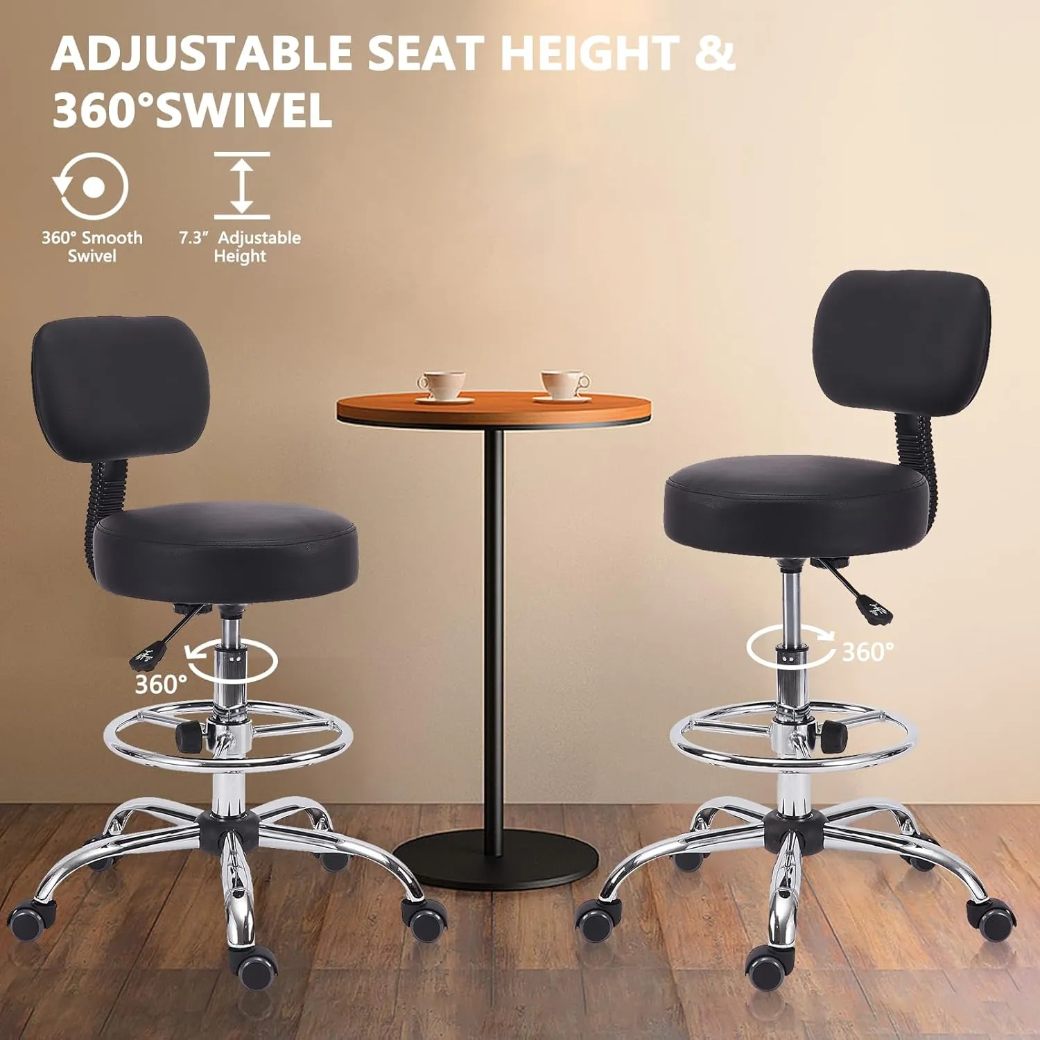 Drafting Stool Chair with Back, Adjustable Foot Rest Backrest Swivel Rolling Stool, Multi-Purpose Office Desk Chair, Thickened Seat for Home Bar Spa Kitchen Shop 4pack