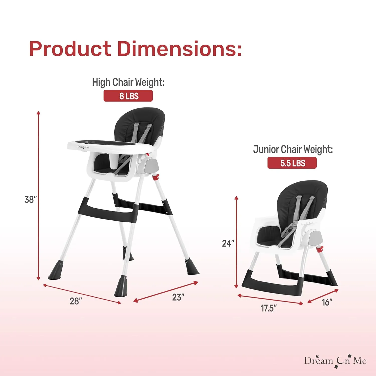 Dream On Me Portable 2-in-1 Tabletalk High Chair in Black, Three Adjustable Height Settings, Lightweight Portable High Chair, Easy to Clean and Removable Tray