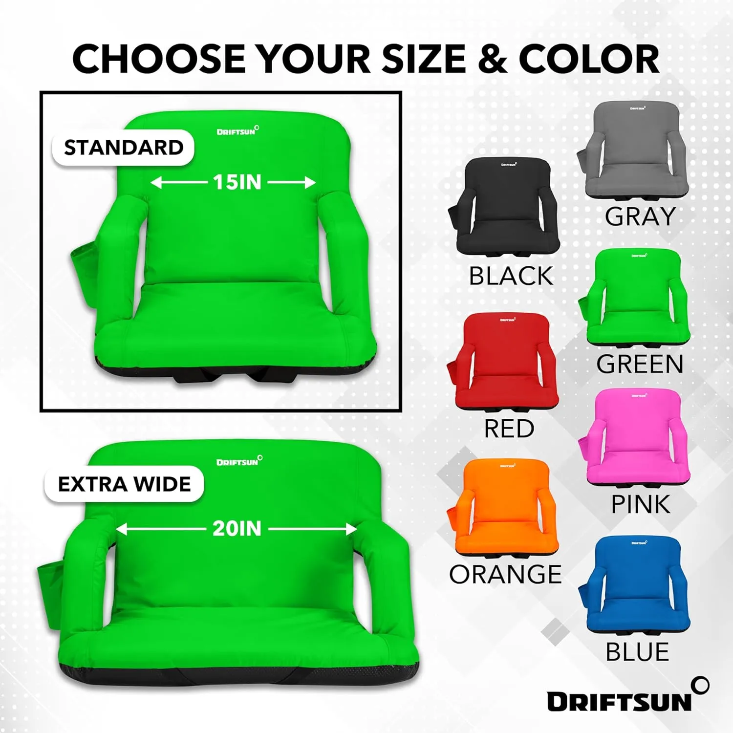 Driftsun Stadium Seats with Back Support, Deluxe Bleacher Chairs with Support Cushion, Padded Seats with Waterproof Chair