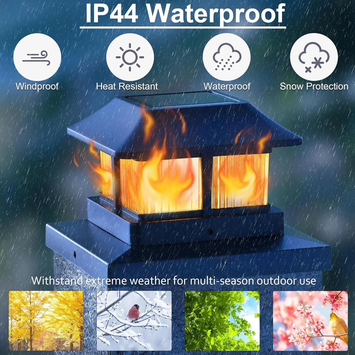 Dynaming Solar Flame Post Cap Lights Outdoor, Solar Powered Fence Post Light, Flickering Flame LED Lantern Lamps Waterproof for Garden Deck Patio, Fit 4x4, 5x5 or 6x6 Vinyl/Wooden Posts, 6 Pack