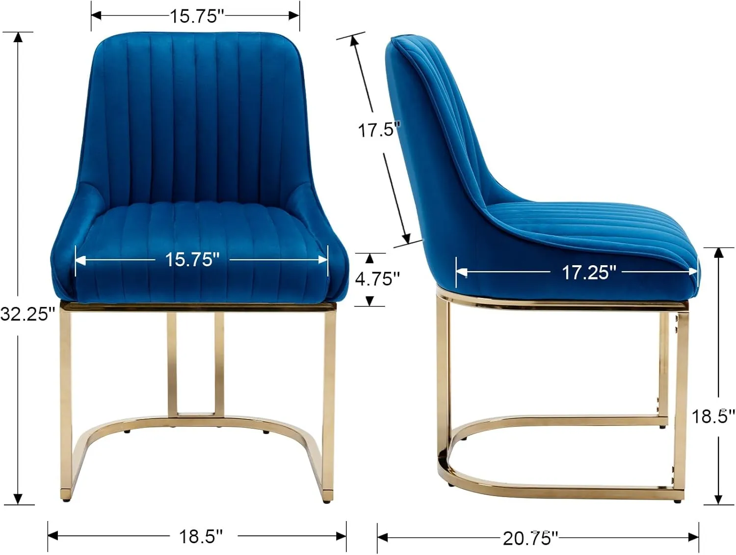 EALSON Velvet Upholstered Dining Chairs Set of 4 Modern Accent Dining Room Chairs with Gold Metal Base Comfy Padded Kitchen Chairs Armless Side Chair for Kitchen Dining Room, Navy Blue