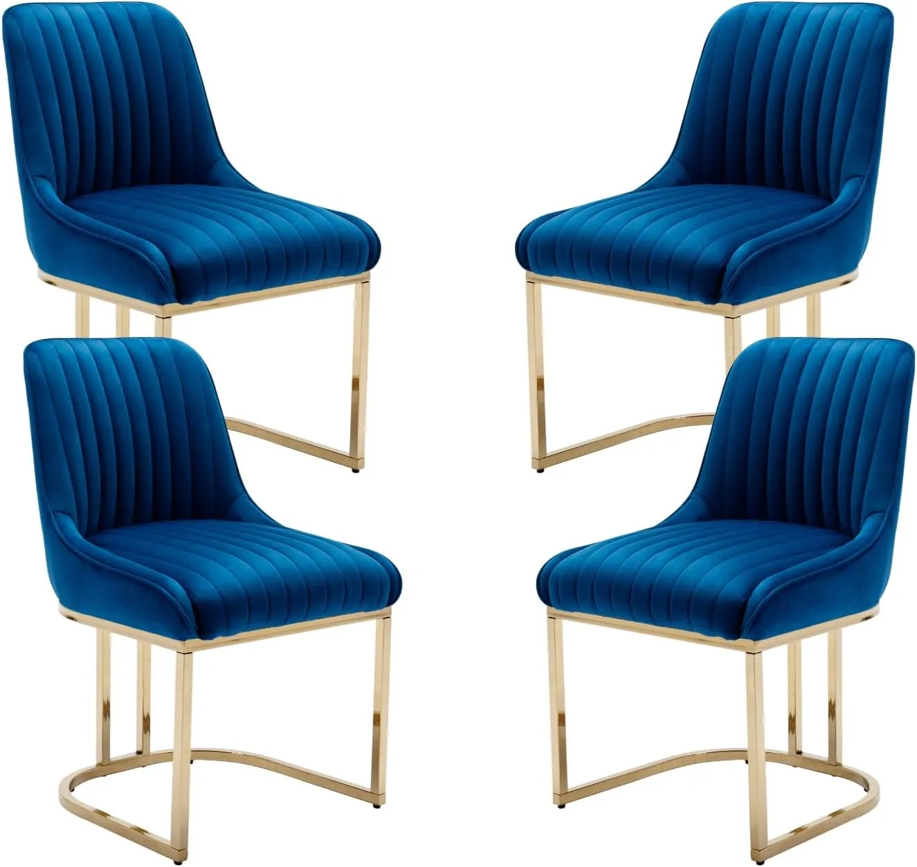EALSON Velvet Upholstered Dining Chairs Set of 4 Modern Accent Dining Room Chairs with Gold Metal Base Comfy Padded Kitchen Chairs Armless Side Chair for Kitchen Dining Room, Navy Blue