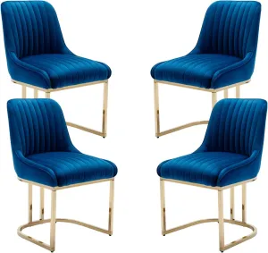 EALSON Velvet Upholstered Dining Chairs Set of 4 Modern Accent Dining Room Chairs with Gold Metal Base Comfy Padded Kitchen Chairs Armless Side Chair for Kitchen Dining Room, Navy Blue