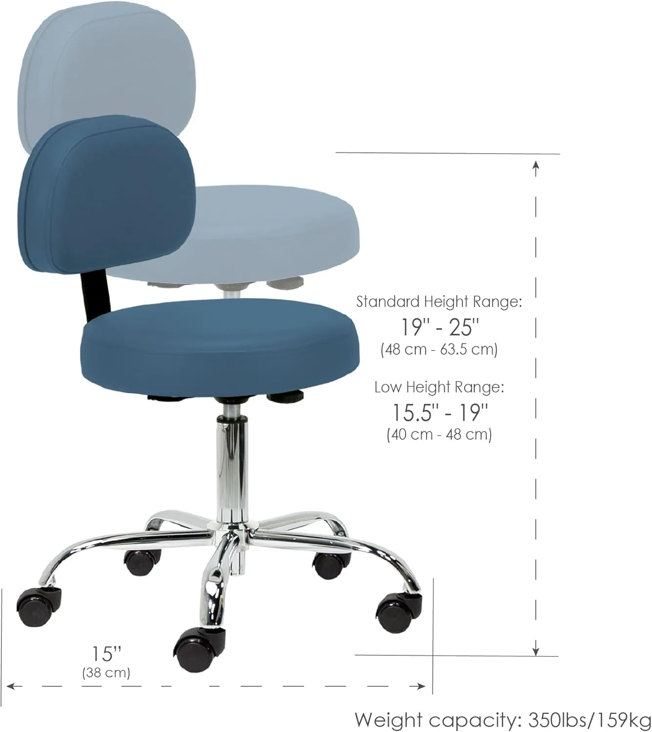 EARTHLITE Pneumatic Massage Salon Drafting Stool - No Leaking (vs. Hydraulic), Adjustable, Rolling, CFC-Free / Medical Spa Facial Chair