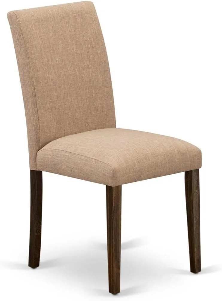 East West Furniture ABP7T47 Abbott Parson Kitchen Chairs - Light Sable Linen Fabric Padded Dining Chairs, Set of 2, Jacobean