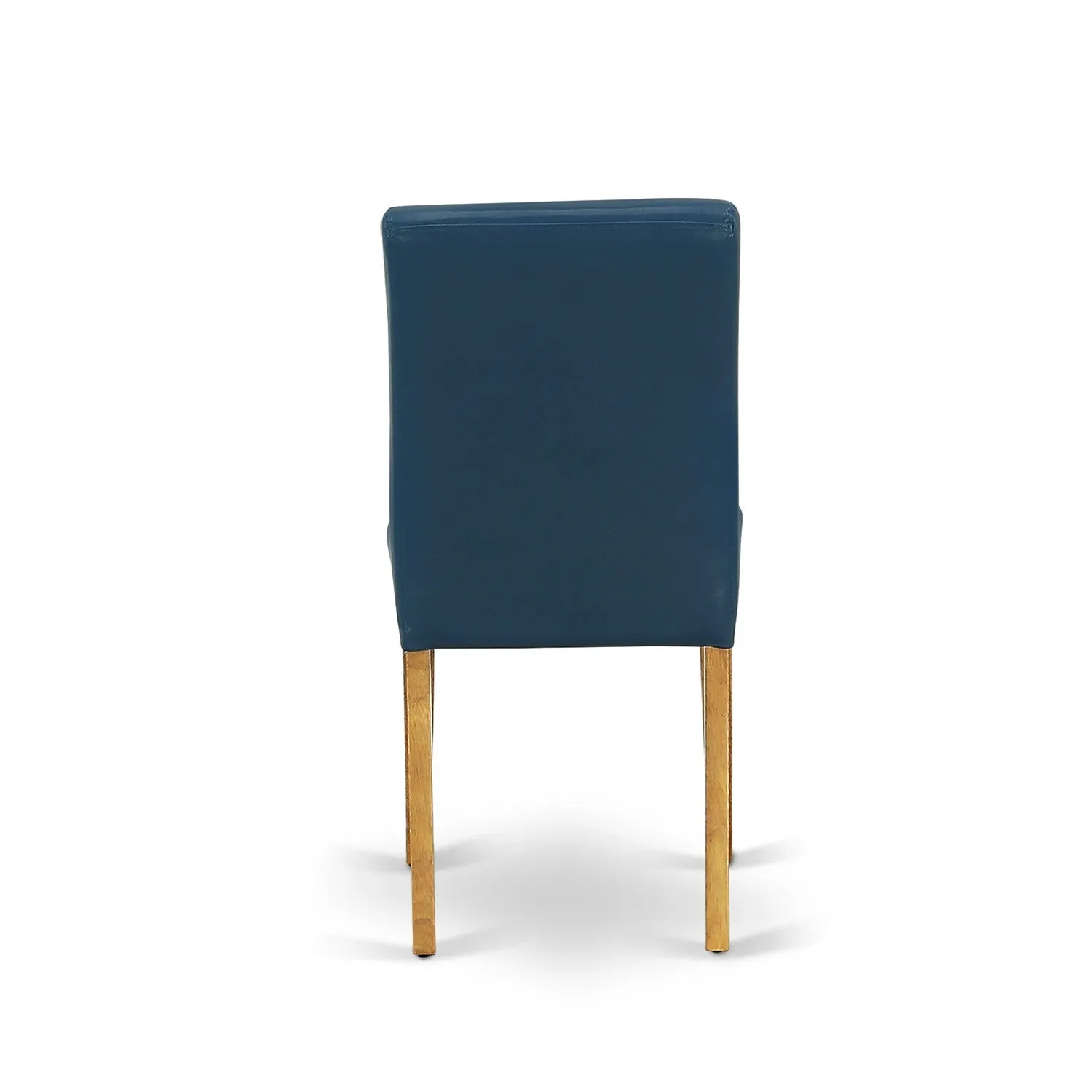 East West Furniture AMAB3-OAK-55 3 Piece Kitchen Table & Chairs Set Contains a Round Dining Room Table with Pedestal and 2 Oasis Blue Faux Leather Parsons Chairs, 36x36 Inch, Oak