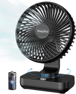 EasyAcc Small Oscillating Fan - 4000mAh, 5-23 Working Time, Rechargeable Desktop Air Circulate Fan with 4 Speed for Home Office