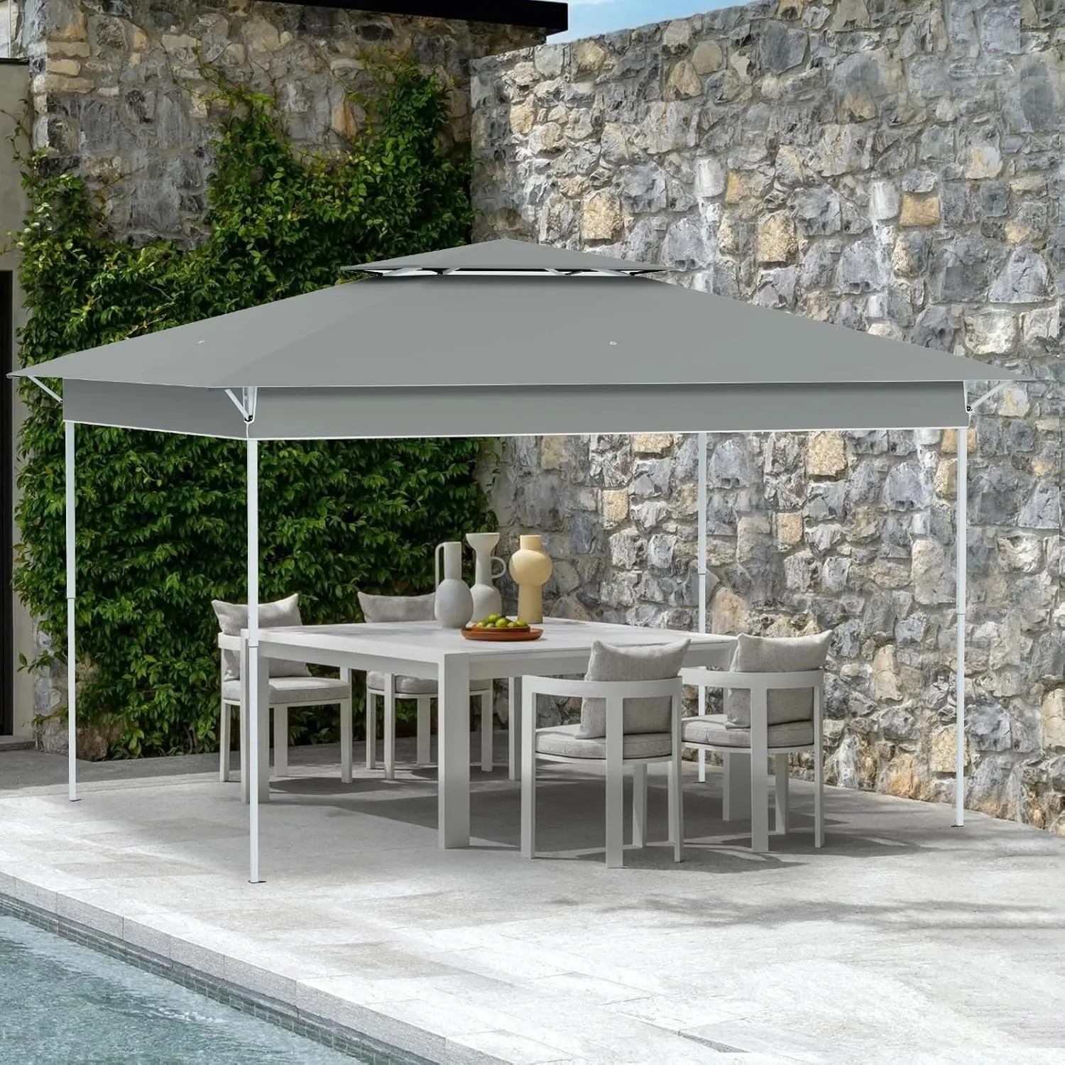 ECOTOUGE 11x11 FT Pop Up Canopy Tent, Patio Party Instant Shelte Gazebo w/Carrying Roller Bag Waterproof and UV Resistant for Outdoor Garden, Grill and Backyard, Dark Grey