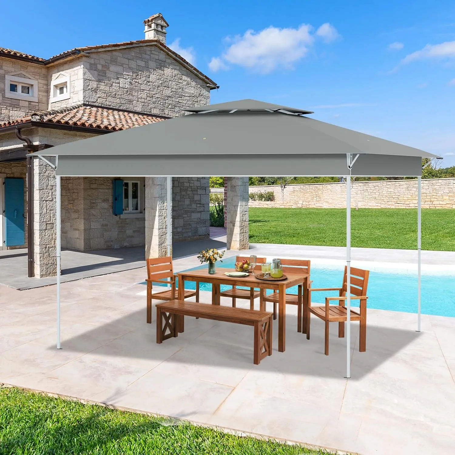 ECOTOUGE 11x11 FT Pop Up Canopy Tent, Patio Party Instant Shelte Gazebo w/Carrying Roller Bag Waterproof and UV Resistant for Outdoor Garden, Grill and Backyard, Dark Grey