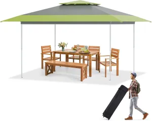 ECOTOUGE 13x13 FT Pop Up Canopy Tent, Patio Party Instant Shelte Gazebo w/Carrying Roller Bag Waterproof and UV Resistant for Outdoor Garden, Grill and Backyard, Grey-Green