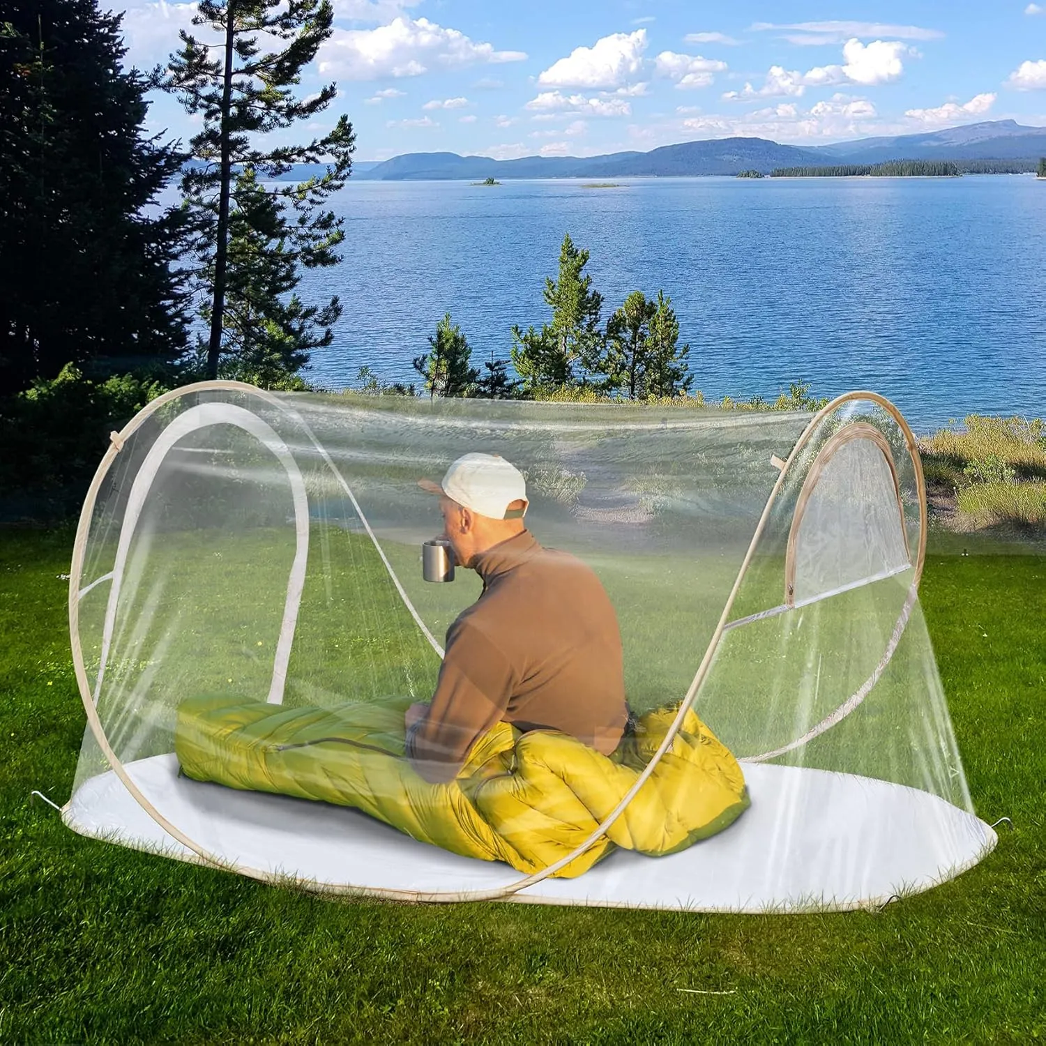 EighteenTek Pod All Weatherproof Sports Tent Clear Pop Up Tent Camping Stargazing Transparent Outdoor Bubble 2 Person Capsule Portable Weather Proof Pod Instant Cold Protection Shelter 88"x54"x39"H
