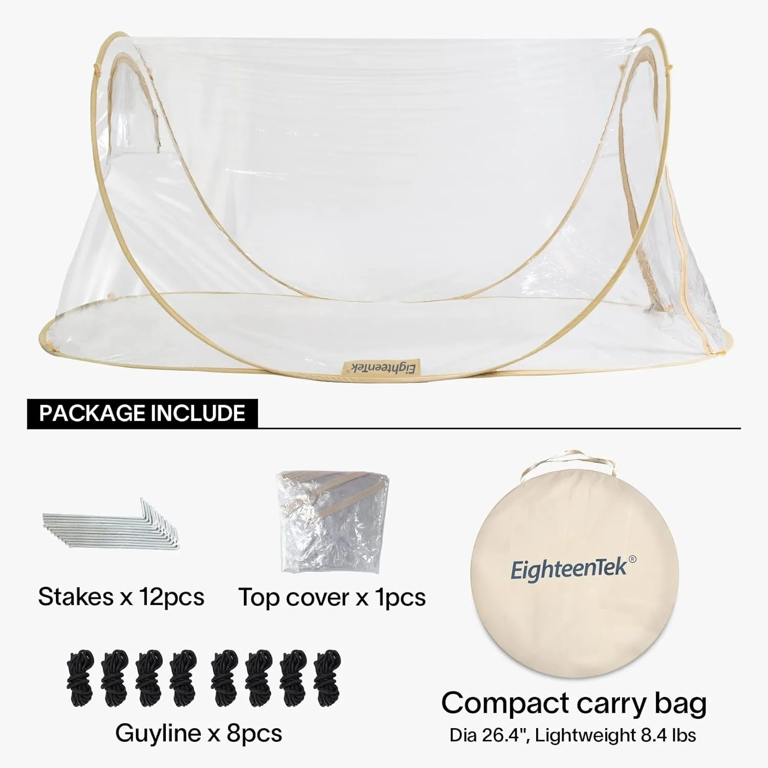 EighteenTek Pod All Weatherproof Sports Tent Clear Pop Up Tent Camping Stargazing Transparent Outdoor Bubble 2 Person Capsule Portable Weather Proof Pod Instant Cold Protection Shelter 88"x54"x39"H