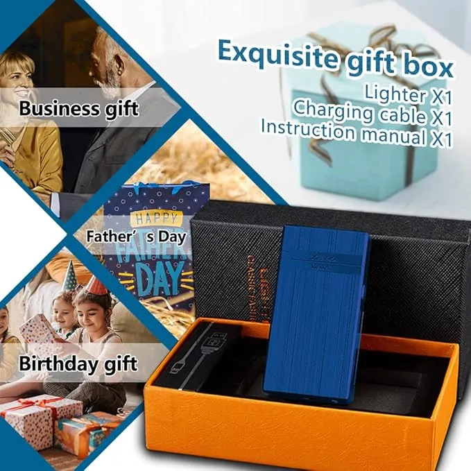 Electric Lighter, Plasma Dual Arc Lighter, USB Rechargeable Lighter, Windproof Flameless Lighter, Pocket Metal Lighter with LED Battery Indication for Candles, Incense, Camping (Blue)